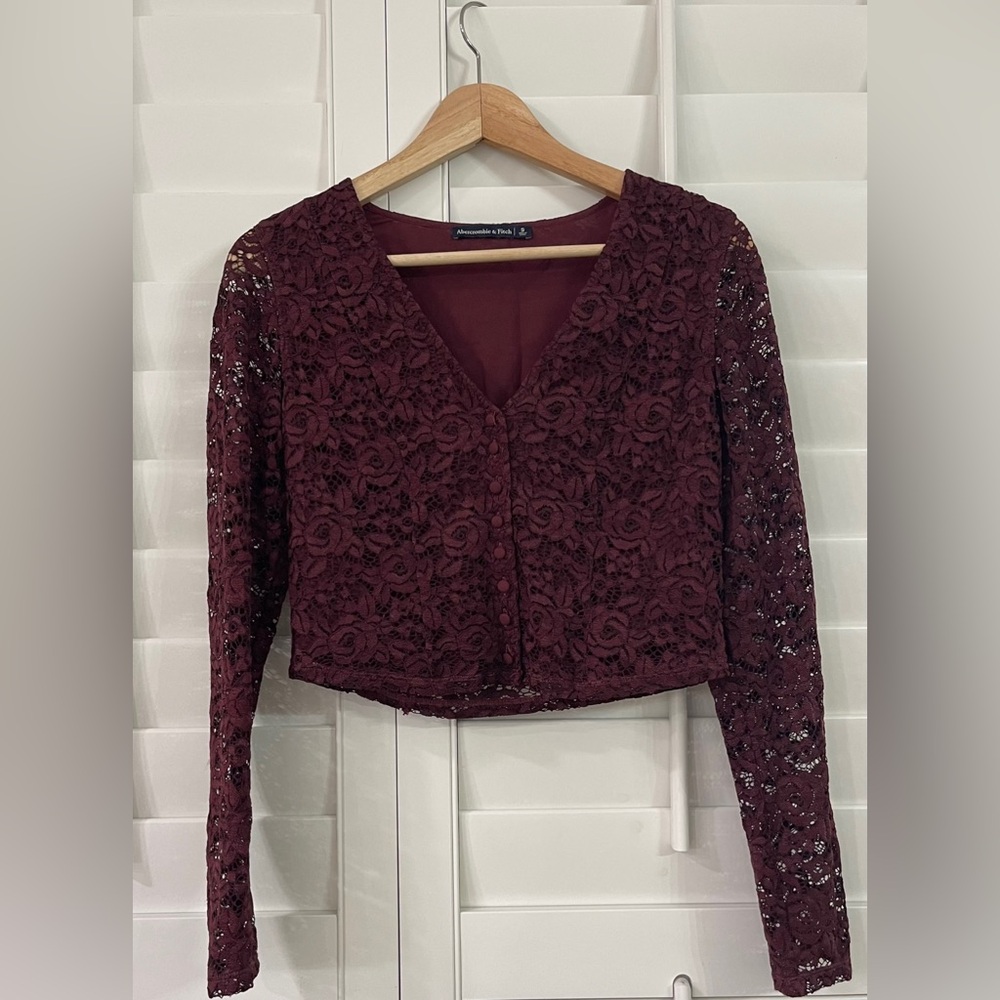 Abercrombie & Fitch Burgundy Lace Crop Top